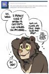 anthro armpit_hair artdecade bear blush body_hair comic dialogue english_text grin male mammal sloth_bear smile solo suggestive text tumblr ursine willy_(artdecade)