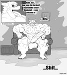 abs absurd_res anthro balls big_balls big_muscles big_penis bodily_fluids bovid caprine comic cum cum_everywhere cum_on_self dialogue ejaculation english_text excessive_cum excessive_genital_fluids eyewear flexing furniture gabriel_(parttimeyeen) genital_fluids genitals glasses goat hi_res horn huge_balls huge_muscles huge_penis hyper hyper_muscles looking_pleasured male mammal masturbation messy monochrome muscular muscular_anthro muscular_arms muscular_legs muscular_male muscular_thighs nipples orgasm parttimeyeen_(artist) penis profanity sitting sofa solo text tongue tongue_out