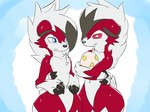 4:3 after_transformation anthro blue_eyes blush colored duo egg eye_contact fur generation_7_pokemon hi_res looking_at_another lycanroc male midnight_lycanroc multicolored_body multicolored_fur navel nintendo nude pokemon pokemon_(species) pokemon_egg red_body red_eyes red_fur two_tone_body two_tone_fur white_body white_fur yakinikuinu