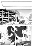 2021 anna_(ayaka) ayaka bovid bovine canid canine canis cattle collie comic detailed_background domestic_dog duo female feral herding_dog mammal monochrome outside pastoral_dog petting plant right_to_left sheepdog