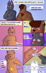 5:8 anthro balls bear blush brown_body brown_fur comic dialogue digital_media_(artwork) domestic_cat english_text erection exclamation_point felid feline felis flustered fur genitals grey_body grey_fur group hair heart_symbol heterochromia hi_res hybrid juno_(sleepywozzy) klenn_(sleepywozzy) looking_at_viewer male male/male mammal matt_(sleepywozzy) mature_anthro multiple_scenes nipples nude open_mouth overweight overweight_male penis piercing profanity question_mark simple_background sleepywozzy smile smirk smug solo text trio