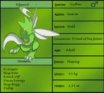 2016 3_toes arthropod bent_arm blade_arm character_name claws closed_smile colored digital_media_(artwork) edward_(looweezah) english_text fan_character fangs feet feral furrowed_brow gender_symbol generation_1_pokemon green_body green_skin hi_res insect insect_wings jumping looweezah maktub_fanclub male male_feral model_sheet mouth_closed moveset nintendo pokemon pokemon_(species) pupils scyther shaded simple_shading smile solo stated_adult stated_age stated_height stated_weight symbol teeth text toe_claws toes white_claws wings yellow_body yellow_eyes yellow_pupils yellow_skin