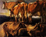 1624 17th_century ambiguous_gender ancient_art bovid bovine brown_body cattle female feral field group hi_res horn jacob_jordaens mammal oil_painting_(artwork) outside painting_(artwork) realistic sky teats traditional_media_(artwork) udders