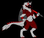 alpha_channel anthro clothing dragon grey_body inner_ear_fluff machine male melee_weapon mythological_creature mythological_scalie mythology protogen red_clothing scalie scar_(scardaproto) scardaproto solo sword tail tuft weapon wings