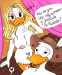 5:6 absurd_res after_fellatio after_oral after_sex anatid anseriform anthro avian avian_butt beak beak_lick bedroom_eyes big_breasts bird blonde_hair bodily_fluids breasts breath clothing cum cum_in_mouth cum_inside daisy_duck disney donald_duck drinking drinking_cum duck duo female genital_fluids hair hat hat_only headgear headgear_only headwear headwear_only heart_symbol hi_res kinkypeach licking long_hair male male/female mostly_nude musketeer narrowed_eyes nipples non-mammal_breasts non-mammal_nipples nude romantic seductive speech_bubble swallowing the_three_musketeers_(disney) tongue