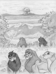 2008 arthos cloud comic dialogue english_text felid female feral greyscale kunei leovictor lion male mammal monochrome mushroom_cloud pantherine shaded sketch text traditional_media_(artwork) war