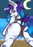 anus anykoe anykoe_(anykoe) beach butt butt_focus clothing earth_pony equid equine female feral genitals hair hasbro horse inner_ear_fluff light looking_at_viewer looking_back looking_back_at_viewer looking_pleasured mammal moon moonlight multicolored_hair my_little_pony night pony pussy sea signature solo swimwear tuft water