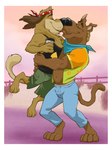 anthro beverage border bottomwear brown_body brown_fur canid canine canis carrying_another carrying_partner clothing coffee domestic_dog dukey duo fence fur great_dane hanna-barbera johnny_test_(series) kerchief male male/male mammal mastiff molosser muscular neckerchief nose_to_nose outside romantic romantic_couple scooby-doo scooby-doo_(series) shirt shorts tan_body tan_fur tank_top topwear white_border zurdomon