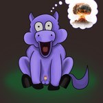 1:1 balls cloud cuddlybloodily erection feral fluffy_pony fluffy_pony_(species) fur genitals hi_res male mammal mushroom_cloud penis purple_body purple_fur sid_(cuddlybloodily) simple_background solo suina thought_bubble