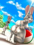 3:4 anthro anus ball beach beach_ball bikini bonnie_hopps butt camera clothing disney duo feet female genitals hi_res inflatable judy_hopps lagomorph leporid link6432 looking_at_viewer mammal mature_female nipples nude posing_for_picture pussy rabbit seaside soles swimwear two-piece_swimsuit zootopia