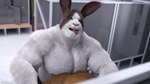 16:9 3d_(artwork) ad-games anthro biceps brown_body brown_fur digital_media_(artwork) dirk_(ad-games) fur hi_res lagomorph leporid male mammal nipples rabbit tongue tongue_out white_body white_fur widescreen