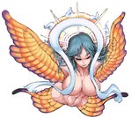 abs animal_humanoid arthropod arthropod_humanoid avian avian_humanoid big_breasts bird_humanoid breasts butterfly_humanoid chimera_humanoid convenient_censorship eyelashes featureless_crotch female green_eyes green_hair hair halo huge_breasts humanoid insect insect_humanoid insect_wings lepidopteran lepidopteran_humanoid lepidopteran_wings long_hair male_(lore) maru_(72824) navel nude one_eye_closed orange_wings romancing_saga_2 scarf simple_background smile solo tan_body tan_skin wagnas_(romancing_saga) white_background white_scarf wide_hips winged_humanoid wings