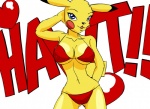 anthro anthrofied big_ears bikini blue_eyes clothed clothing female fur generation_1_pokemon heart_symbol looking_at_viewer mammal nintendo open_mouth pikachu pikanjo pokemon pokemon_(species) pokemon_snap_xxx pokemorph pose rodent skimpy skinny solo swimwear tight_clothing two-piece_swimsuit yellow_body yellow_fur