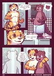 alex_(badwagon) animal_genitalia anthro badwagon_(artist) balls comic communal_shower duo english_text felid genitals hi_res male mammal mustelid nude otter pantherine sheath text tiger wally_(badwagon)