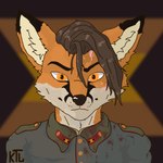 1:1 2024 anthro bernhheim_flag blood bodily_fluids brown_hair canid canine clothed clothing digital_media_(artwork) english_text facial_scar faur_(kristhelynx) flag fox fur hair kristhelynx male mammal military_uniform orange_eyes project_iskra scar solo text uniform