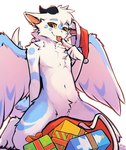 aldy_(aldyderg) anthro blep box container ddgio dragon feathered_wings feathers featureless_crotch fur furred_dragon furred_scalie gift_box hi_res horn kneeling male mythological_creature mythological_scalie mythology nude null scalie solo spread_legs spreading tail tongue tongue_out wings