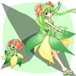 1:1 alternate_species bellossom clothing cosplay costume duo elemental_creature female flora_fauna flower generation_2_pokemon green_eyes green_hair hair head_flower human humanized humanoid long_hair low_res mammal nintendo plant pokemon pokemon_(species) pokemon_costume ranphafranboise