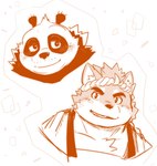 accessory anthro bear blush canid canine canis domestic_dog dreamworks duo eyebrows giant_panda headband headshot_portrait hi_res kung_fu_panda male mammal master_po_ping moku_nameko musashi_(tamacolle) overweight portrait smile tamacolle thick_eyebrows