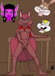 2001 anthro black_hair blonde_hair blue_eyes bodily_fluids breasts brown_body brown_fur brown_hair cheek_tuft cleo_cattrah clothed clothing domestic_cat drooling facial_tuft felid feline felis female fur furniture genitals group hair inside kthanid_(artist) lagomorph leporid long_hair magic male mammal martin_mink mink mustelid musteline nipples presenting presenting_pussy purple_body purple_fur pussy rabbit raised_clothing raised_shirt raised_topwear randy_rabbit red_hair rutwell_forest saliva serenakty shirt spread_pussy spreading story_at_source table tail toony topwear true_musteline tuft white_body white_fur