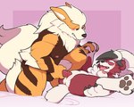 absurd_res anthro anus arcanine breasts chest_tuft duo female female_penetrated fluffy fluffy_tail fur generation_1_pokemon generation_7_pokemon genitals hand_holding hi_res katzenfaust lycanroc lying male male/female male_penetrating male_penetrating_female midnight_lycanroc nintendo on_back orange_body orange_fur penetration penile penile_penetration penis_in_pussy pokemon pokemon_(species) pussy red_body red_eyes red_fur sex shallow_penetration tail tuft vaginal vaginal_penetration