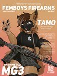 3:4 4_fingers anthro bell bell_collar belt bottomwear canid canine canis clothed clothing collar cover crop_top crossdressing domestic_dog english_text femboy fictional_magazine_cover fingers german_shepherd gesture gun hand_gesture herding_dog hi_res legwear machine_gun magazine_cover male mammal marcus_gray pastoral_dog pattern_bottomwear pattern_clothing pattern_skirt pawpads plaid plaid_bottomwear plaid_clothing plaid_skirt ranged_weapon shirt skirt skull_symbol solo stockings studded_collar studs text thick_thighs tongue tongue_out topwear v_sign weapon wide_hips