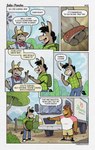 2023 anthro asinus backpack bottomwear brown_body car clothing comic detailed_background dialogue donkey english_text equid equine group guayodraws hat headgear headwear hi_res horse julio_(julio_&_poncho) male mammal overalls pants plant poncho_(julio_&_poncho) ramiro_(julio_&_poncho) shirt shorts text topwear tree vehicle