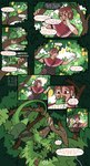 absurd_res camo cape clothing comic dialogue dinosaur dromaeosaurid english_text folicoatl food fruit furufoo greeting hi_res jacqueline_(furufoo) luiz_(furufoo) male mango moss_slug plant prehensile_tail prehistoric_species profanity reptile scalie tail text the_folicoatl_handbook theropod wings