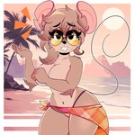 1:1 2024 a.i.m._(game) absurd_res accessory anthro arm_tuft aviator_glasses beach big_breasts bikini bikini_bottom blush bodily_fluids bottomwear breasts brown_body brown_fur buckteeth cheek_tuft chest_tuft clothed clothing digital_media_(artwork) elbow_tuft eyebrow_through_hair eyebrows eyelashes eyewear facial_tuft female fur glasses hair hair_accessory hairclip hi_res inner_ear_fluff leah_pines_(wireless_shiba) line_tail looking_at_viewer mammal mouse murid murine navel notched_ear rodent solo sunglasses sweat swimwear tail teeth thick_thighs thin_tail topless translucent translucent_hair tuft two-piece_swimsuit wireless_shiba