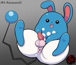 animal_genitalia animal_penis anus azumarill balls big_butt blue_body butt darkened_genitalia digital_media_(artwork) erection feet feral generation_2_pokemon genitals hi_res huge_butt lagomorph leporid looking_at_viewer lying male mammal multicolored_body nintendo on_back open_mouth penis pokemon pokemon_(species) presenting puffy_anus rabbit rapistwerewolf red_penis sheath short_penis simple_background smile soles solo spread_legs spreading thick_thighs two_tone_body white_body wide_hips