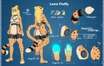 2024 4_toes 5_fingers anthro black_collar blue_eyes blue_pawpads breasts cheetah collar ear_piercing ear_ring english_text feet felid feline female fingers fur garter_belt garter_straps genitals glowing glowing_pawpads hi_res lena_fluffy_(character) looking_at_viewer machine mammal markings model_sheet monian nipples pawpads piercing pink_nipples pink_pawpads pussy ring_piercing robot solo spots spotted_body spotted_fur standing tail text toes yellow_body yellow_fur