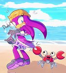 anthro arthropod avian badnik bird butt clothing clothing_pull coppertone_(sunscreen) coppertone_pose crab crustacean decapoda embarrassed female hi_res machine malacostracan manysart1 marine robot sega slight_blush solo sonic_riders sonic_the_hedgehog_(series) wardrobe_malfunction wave_the_swallow