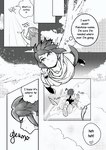 2020 angel armwear clothing cloud comic dialogue duo english_text feathered_wings feathers female fingers flying footwear gesture hair hi_res humanoid kid_icarus long_hair male monochrome nintendo not_furry palutena pit_(kid_icarus) smile soft_sizzle sound_effects speech_bubble text thought_bubble waving winged_humanoid wings