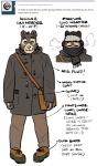 anthro artdecade bear boots bottomwear clothed clothing coat cold english_text footwear front_view fully_clothed gloves handwear hat headgear headwear male mammal messenger_bag pants scarf shoes sloth_bear solo text topwear tumblr ursine willy_(artdecade)