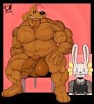 2022 absurd_res alternative_fashion andromorph_(lore) anthro anthro_on_anthro balls barazoku belly bench biceps big_balls big_muscles big_penis black_border blush bodily_fluids border brown_body canid canine canis clothed clothed/nude clothing crop_top cutaway dogmanart domestic_dog dripping duo emanata erection flustered foreskin fur genitals glans heart_background hi_res huge_balls huge_muscles huge_penis humanoid_genitalia humanoid_penis lagomorph leporid male male/male mammal max_(sam_and_max) muscular muscular_anthro muscular_male navel nude pattern_background pecs penis pink_background rabbit sam_and_max samuel_dog shirt simple_background sitting smile solo_focus surprised_expression sweat teeth thick_arms thick_penis thick_thighs toony topwear tuft urethra vein veiny_muscles veiny_penis