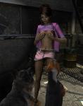 3d_(artwork) alley beagle bestiality bottomwear breasts brown_hair canid canine canis clothing darksoul digital_media_(artwork) dobermann domestic_dog female female_on_feral feral fire_escape footwear german_shepherd group hair herding_dog high_heels human human_focus human_on_feral hunting_dog interspecies leg_humping male male/female mammal navel nipples not_furry_focus pastoral_dog pinscher platform_footwear platform_heels realistic_feral scent_hound shoes skirt sniffing solo_focus stephanie_(disambiguation) trash_can