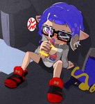 8-bit_(splatoon) alley ambiguous_gender animal_humanoid blaster blaster_(splatoon) blaster_pistol blue_hair blush bodily_fluids cephalopod cephalopod_humanoid clothed clothing cross-popping_vein cum cum_in_hair cum_in_mouth cum_inside cum_on_face cum_on_hand detailed_background disembodied_penis duo eyewear footwear genital_fluids genitals glans glasses hair humanoid humanoid_genitalia humanoid_penis in_public inkling male male/ambiguous mammal marine marine_humanoid mollusk mollusk_humanoid narrow_hips nintendo one_eye_closed oral penis penis_grab purple_eyes red_clothing red_footwear red_shoes shoes sitting splatoon splatoon_(manga) splattershot sweat sweatdrop tears thin_calves thin_legs thin_thighs tukada