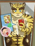 2024 3:4 abs anthro blush bodily_fluids brown_hair censored cum cum_on_mirror cumshot dick_pic duo ejaculation fangs felid fur genital_fluids hair hi_res hiroyuki_(morenatsu) human human_on_anthro interspecies japanese_text katoptronophilia male male/male mammal masturbation morenatsu multicolored_body multicolored_fur muscular muscular_anthro muscular_male nipples nude orgasm pantherine pecs selfie shirako signature striped_body striped_fur stripes teeth text tiger torahiko_(morenatsu) white_body white_fur yellow_body yellow_fur