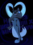 alien anthro back_tentacles blue_eyes creepy_face creepy_smile demon domestic_cat felid feline felis female hi_res horn hybrid lineless mammal meme nude nude_anthro nude_female pawpads silly silly_face smile solo tentacles walk-w-igny