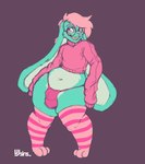 absurd_res anthro big_butt big_ears bikini_thong biped blue_body blue_fur braces bulge butt clothed clothing crop_top cropped_sweater curvy_anthro curvy_figure curvy_male detailed_bulge eyewear femboy freckled_face freckles fur glasses hair hi_res hindpaw lagomorph legwear leporid male male_anthro mammal navel nerd paws pink_clothing pink_hair playful playful_face programming_socks rabbit raspy_(bunny) shirt sketch skimpy solo sweater swimwear thick_thighs thigh_highs thong topwear underwear vjsins wide_hips