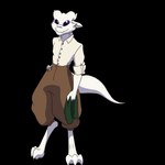 1:1 absurd_res alpha_channel barefoot barrista biohound character_request clothing digitigrade dress_shirt fantasy feet hi_res horn kobold male purple_eyes rolled_up_sleeves shirt solo topwear white_body