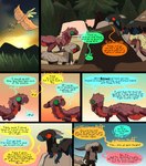 arthropod avian bird camp comic dialogue dinosaur dragon dragonscape drekir dromaeosaurid english_text fantasy female feral forest forl_(thepatchedragon) gila_(thepatchedragon) hi_res hiker_(thepatchedragon) insect jat_(thepatchedragon) male mythological_creature mythological_scalie mythology plant post-apocalyptic prehistoric_species reptile scalie sunset tail text thepatchedragon theropod tree