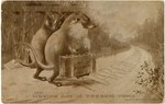 1909 20th_century absurd_res ambiguous_gender american_opossum ancient_art day duo english_text feet fingers fur hi_res mammal marsupial monochrome outside plant public_domain semi-anthro sepia standing suitcase tail text toes traditional_media_(artwork) unknown_artist virginia_opossum