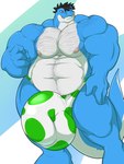 2016 3:4 4_fingers anthro balls_outline big_bulge biped black_hair blue_body blue_eyes blue_skin blue_tail body_hair bulge chest_hair clothed clothing danandnite detailed_bulge dinosaur fingers genital_outline green_background green_clothing green_thong green_underwear hackel hackelrex hair ineffective_clothing male multicolored_body multicolored_skin musclegut muscular navel nipples overweight overweight_anthro overweight_male pantsless pantsless_anthro pantsless_male penis_outline pink_nipples prehistoric_species reptile scalie simple_background solo standing tail teeth theropod thong topless topless_anthro topless_male two_tone_body two_tone_skin tyrannosaurid tyrannosauroid tyrannosaurus tyrannosaurus_rex underwear white_background white_body white_clothing white_skin white_tail white_thong white_underwear