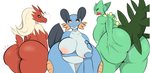 absurd_res anthro anus areola belly_overhang big_breasts big_butt blaziken breast_grab breast_squish breasts butt butt_grab embarrassed fan_character female fondling generation_3_pokemon grope group hand_on_breast hand_on_butt hi_res holding_breast holding_butt huge_butt inverted_nipples looking_pleasured mature_anthro mature_female nintendo nipples overweight plantedpot pokemon pokemon_(species) presenting presenting_anus presenting_hindquarters sceptile self_fondle slightly_chubby slightly_chubby_female spread_butt spreading squish swampert thick_thighs trio