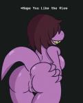 2018 anthro anus big_butt biped breasts butt deltarune dialogue digital_media_(artwork) english_text female genitals hair hi_res monster non-mammal_breasts nude plump_labia presenting presenting_anus presenting_hindquarters presenting_pussy pussy reptile scalie simple_background smile solo spreading susie_(deltarune) teeth text thick_thighs undertale_(series) zaldenvire