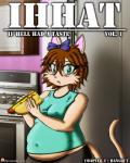 2016 accessory anthro appliance belly big_belly blush bottomwear bow_(feature) bow_accessory bow_ribbon breasts brown_hair clothed clothing comic cover cover_art cover_page eating english_text felid female food fridge hair hair_accessory hair_bow hair_ribbon hi_res hot_dog if_hell_had_a_taste kitchen_appliance mammal marci_hetson nipple_outline nipples oven ribbons shirt slightly_chubby stove teal_eyes text topwear viroveteruscy