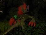 3d_(artwork) 4:3 clothing digital_media_(artwork) forest generation_5_pokemon latex male nintendo plant pokemon pokemon_(species) suit tree vulpivoid zoroark