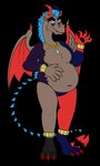 2022 2_horns 5_fingers alpha_channel anklet anthro arm_tuft beastofeuthanasia belly bent_arm black_pawpads black_tail blue_body blue_eyelids blue_fur blue_hair blue_horn blue_spines bracelet brown_body brown_claws brown_feathers brown_fur brown_wings chain_necklace chimera claws curved_horn digital_drawing_(artwork) digital_media_(artwork) draconequus drakken_blooddrick elbow_tuft eye_scar eyebrows facial_scar fan_character fangs feathered_wings feathers featureless_crotch fingers flat_colors fur gold_(metal) gold_anklet gold_bracelet gold_jewelry hair half-closed_eyes hasbro hi_res horn hybrid jewelry long_tail male male_anthro mature_anthro mature_male membrane_(anatomy) membranous_wings mostly_nude_anthro mostly_nude_male multicolored_body multicolored_fur my_little_pony narrowed_eyes navel necklace overweight overweight_anthro overweight_male pawpads pecs pink_scar pupils purple_body purple_fur red_claws red_eyes red_horn red_inner_ear red_tail_tuft red_wings scar simple_background smile solo spines standing straight_legs tail tail_tuft teeth thick_eyebrows thick_thighs transparent_background tuft vampire white_pupils wing_claws wings