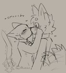 ambiguous_gender anthro blush canid canine canis cat_(minecraft) digital_drawing_(artwork) digital_media_(artwork) domestic_cat duo eyes_closed felid feline felis fur grey_background hi_res kissing looking_at_another luxx mammal microsoft minecraft mojang monochrome simple_background tail tail_motion tailwag wolf wolf_(minecraft) xbox_game_studios