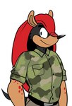 2022 anthro armadillo armor beastofeuthanasia belt belt_buckle black_belt black_body black_eyebrows black_fur black_nose black_tail bottomwear brown_bottomwear brown_clothing brown_pants buckle button_(fastener) camo camo_clothing camo_print camo_shirt camo_topwear clothed clothed_anthro clothed_male clothing digital_drawing_(artwork) digital_media_(artwork) eyebrows flat_colors fur green_dress_shirt half-length_portrait hi_res male mammal markings mighty_the_armadillo mouth_closed pants pattern_clothing pattern_shirt pattern_topwear pockets portrait red_armor red_spots sega shirt simple_background solo sonic_the_hedgehog_(series) spots spotted_body spotted_skin standing tail tan_body tan_inner_ear tan_skin thick_eyebrows topwear white_background xenarthran